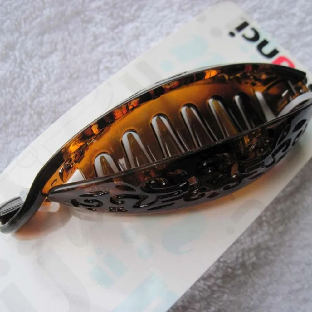 Scunci Design Tortoise Plastic Secure Hinged Open Banana Comb Hair Barrette Clip